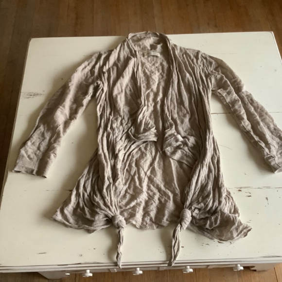 All Saints Elsie Long Tan Crinkled Open Draped Cardigan Sweater SZ 6 - Picture 4 of 12